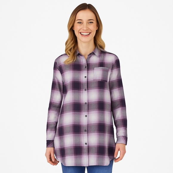 NWT Boston Traders Women’s Flannel Tunic – Size M – Purple Plaid 0968M - Picture 1 of 6